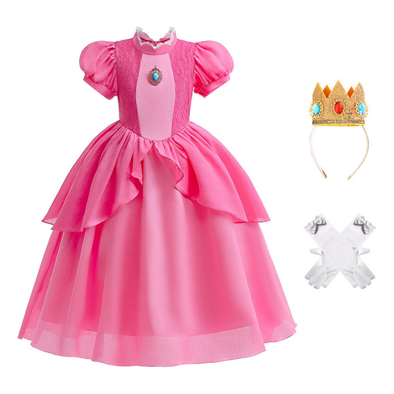 Vestido De Disfraz De Cosplay De Princesa Peach Para Niñas