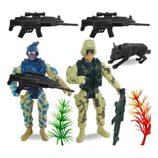 Kit Bonecos Militar Soldados + Acessórios Brinquedo Menino