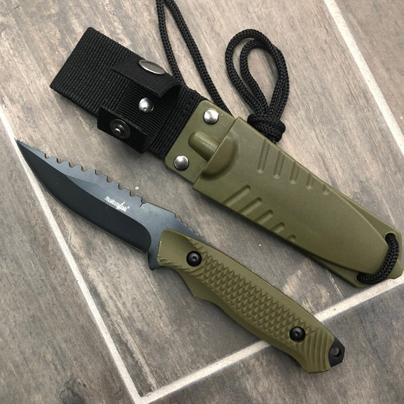 Cuchillo Tactico Pesca Supervivencia Caceria Hk-774gn Color Verde Olivo