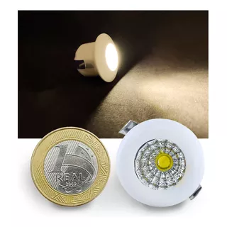 20 Mini Spot Led Embutir 1w Redondo Biv. Branca Quente/3000k