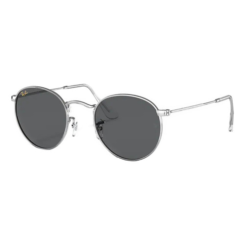 Anteojos de sol Ray-Ban Round Metal Legend Standard con marco de metal color polished shiny silver, lente dark grey de cristal clásica, varilla polished shiny silver de metal - RB3447