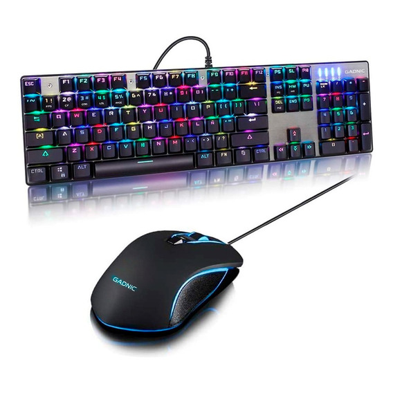 Combo Teclado Mecanico Rgb 104 Teclas Blue Español + Mouse Color del mouse Negro Color del teclado Negro