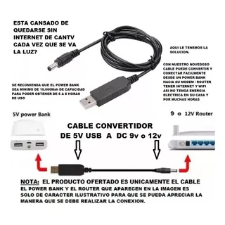 Cable Convertidor De Usb 5v A Dc 9v O 12v Para Modem Router