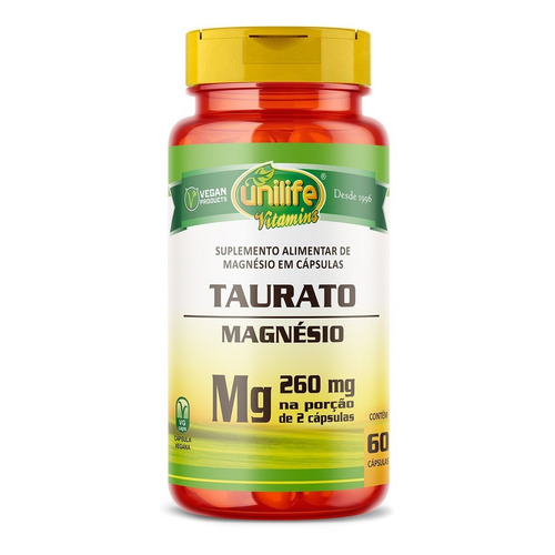 Taurato de magnesio 260 mg, 60 cápsulas, sabor Unilife sin sabor
