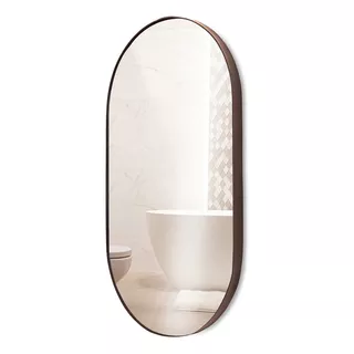 Espelho Oval Com Moldura Sala Banheiro Grande 76cm Couro