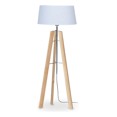 Lampara De Pie Nordica Tripode Madera Natural E27 Living Blanco Marrón Claro