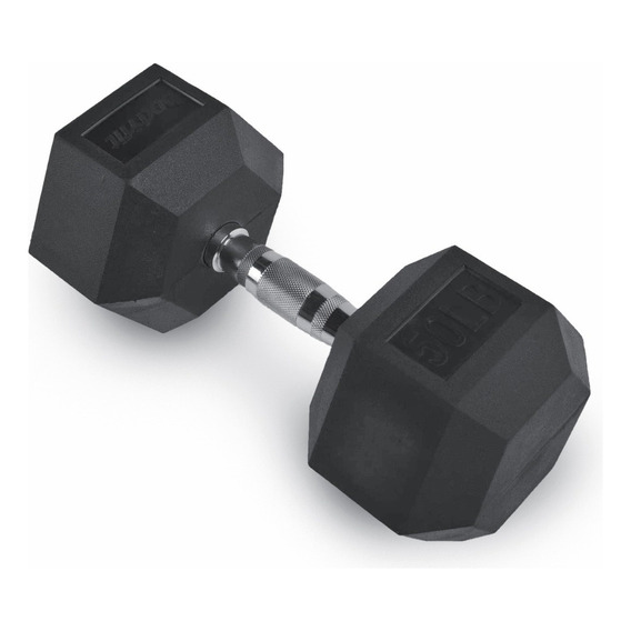 Mancuerna Hexagonal 50 Lb Black Rubber Hex Dumbbell -1 Pza Color Cromo y Negro