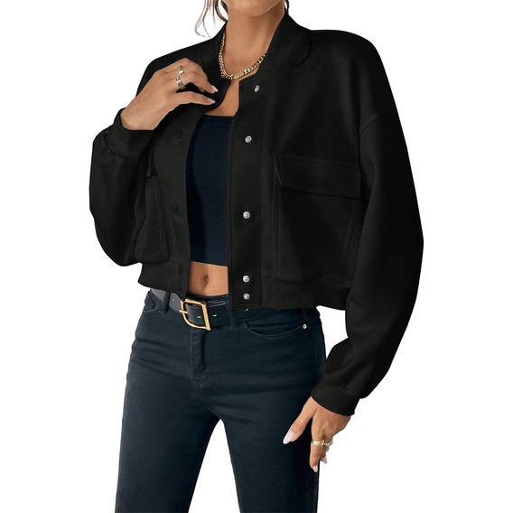 Chaqueta Bomber Con Bolsillos Para Mujer