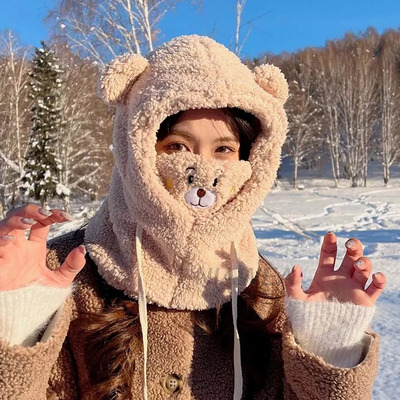 Gorro Oso Tejidos Mujer Con Bufanda Y Tapaboca Invierno Frio