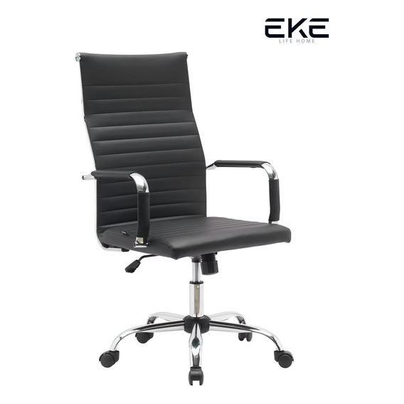 Silla de escritorio Eke Life Home YX-9005 ergonómica  negra con tapizado de cuero sintético y mesh y tela