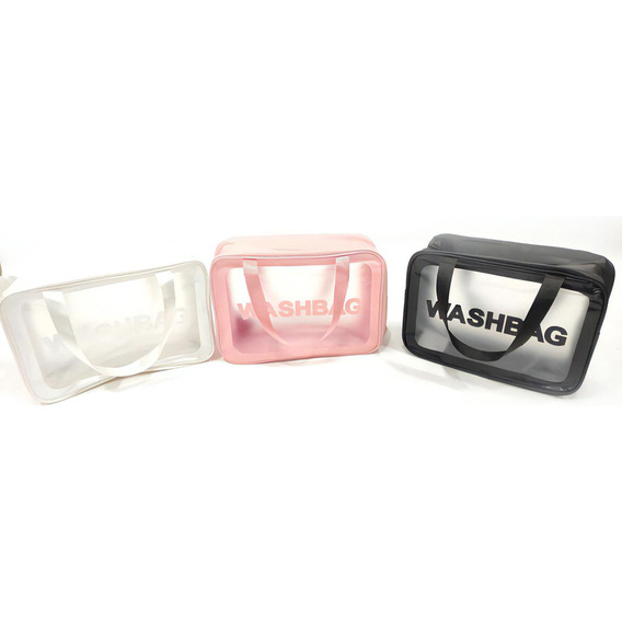 Neceser De Pvc Transparente Con 2 Asas Wash Bag Color Rosado/negro/blanco