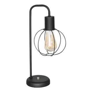 Velador Vintage Negro Con Jaula Apto Led, Linea Átomo