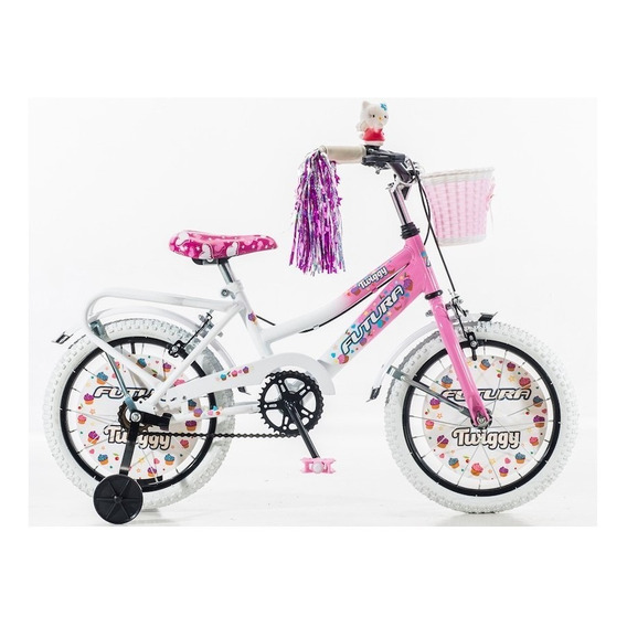 Bicicleta infantil Futura Twiggy R16 color blanco/rosa con ruedas de entrenamiento  