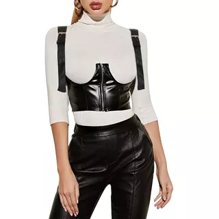 Crop Top Bustier Punk Corset Vinipiel Sexy Sujetador