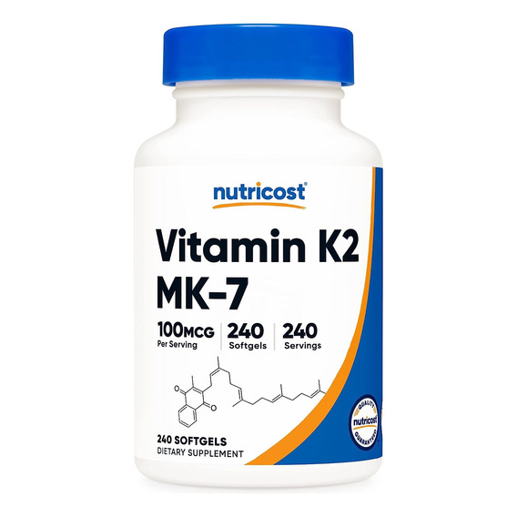  Vitamina K2 Mk-7 Nutricost  De 100 Mcg 240 Capsulas