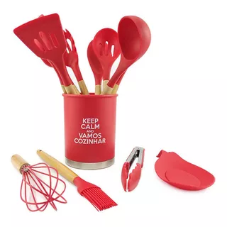 Kit Utensílios De Cozinha Silicone 13 Peças Vermelho Unihome