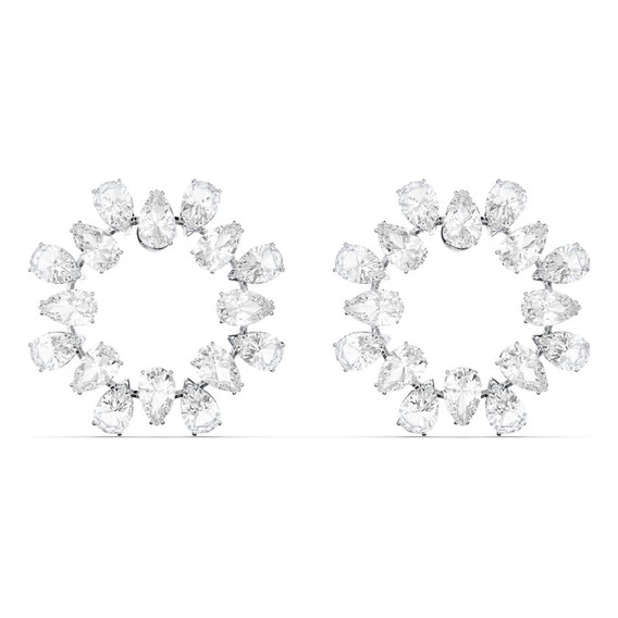 Aretes Swarovski Millenia Círculo Blanco Baño De Rodio