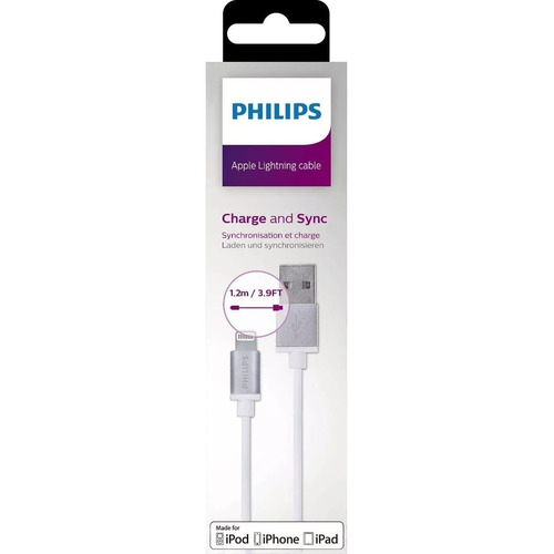 Cable Lightning con certificación Mfi de Philips para iPhone de 1,2 m y 2508 m
