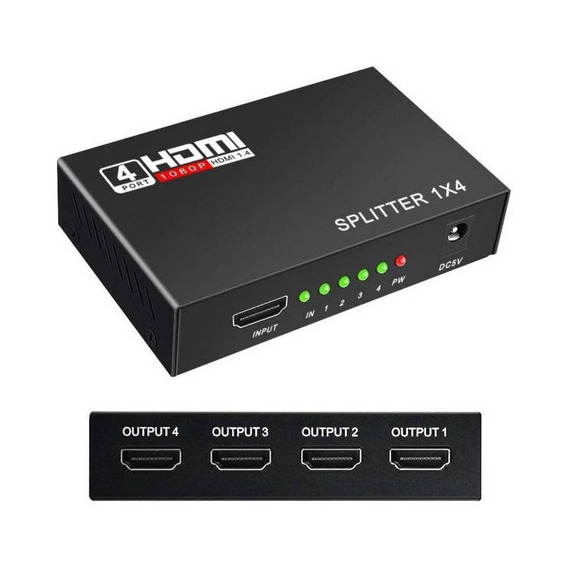 Multiplicador Splitter Hdmi 1 Entrada X 4 Salidas 1080p 1x4