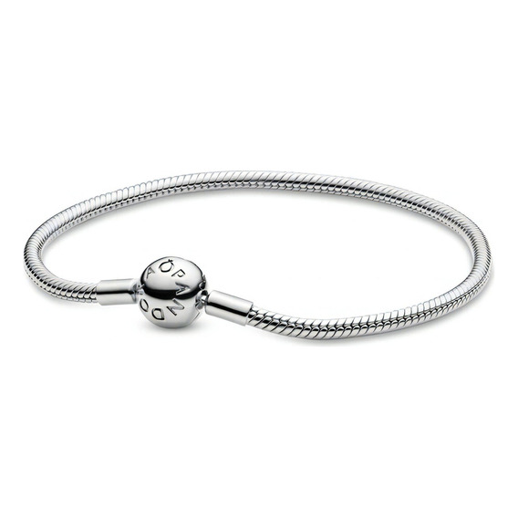 Brazalete Pandora Cadena De Serpiente Con Cierre Redondo Color Plata Talla 19 cm