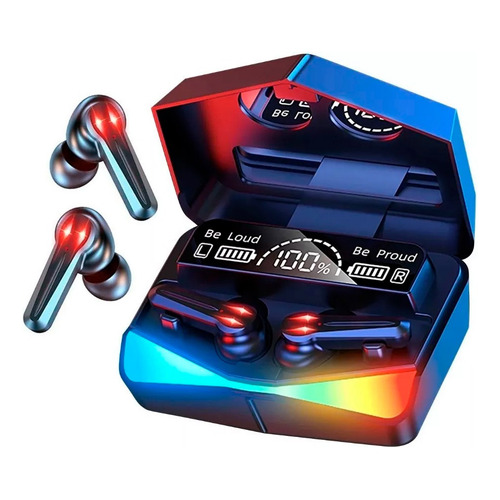 Auriculares in-ear gamer inalámbricos Alpina Gamer F30 Pro negro con luz  multicolor LED