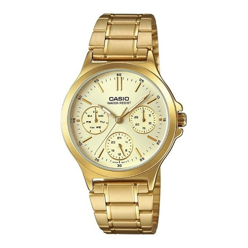 Reloj de pulsera Casio LTP-V300G-9AUDF de cuerpo color dorado, analógico, para mujer, con correa de acero color dorado