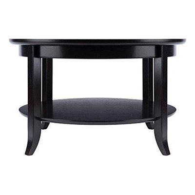 Mesa De Centro Redonda De Madera Negra Y Vidrio, 2 Niveles