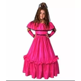 Disfraz De Dama Antigua T 2  Fucsia Completo De 5 A 7 Años