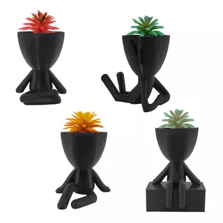 Kit 4 Plantas Artificiais + 4 Vasinhos Decorativos Bob Plant