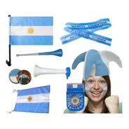 Combo Mundial Bandera Gorro Corneta Vuvuzela Vamos Argentina