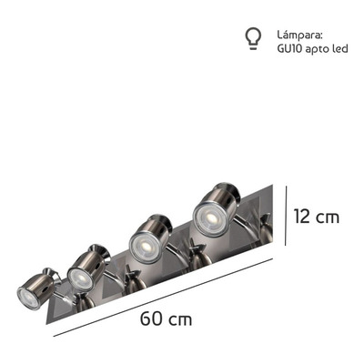 Aplique Niza 4 Luces Acero Apto Led Gu10 Movil Rectangular 