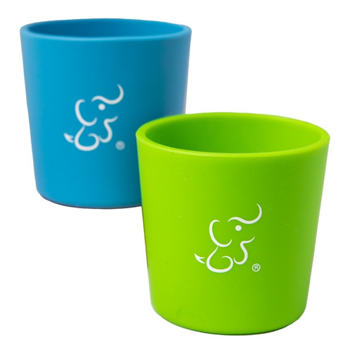 Set De 2 Vasos Entrenadores Papu Baby De Silicón Para Niños Color Verde/Azul Indigo