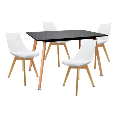 Juego Comedor Mesa Rectangular +4 Sillas Eames Con Cojin Color Negro Diseño de la tela de las sillas Vinipiel