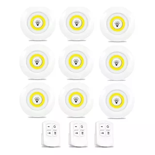 Kit 9 Lâmpada Spot Luminária Luz Led Sem Fio Com 3 Controles