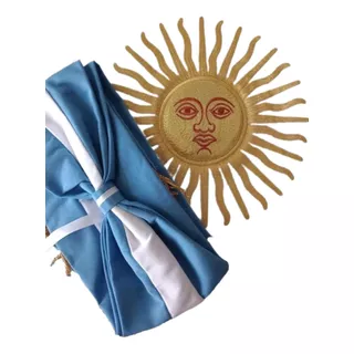 Bandera Argentina Con Moño C/1 Sol Bordado Reglamentaria