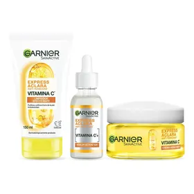 Kit Garnier Express Aclara Rutina Anti Manchas con Vitamina C, Gel Limpiador, Sérum Facial y Crema Hidratante FPS30, Hidrata, Ilumina y Unifica el Tono de la Piel