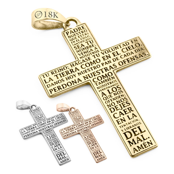 Dije Cruz Padre Nuestro Oro Solido 18k Personalizable 3cm