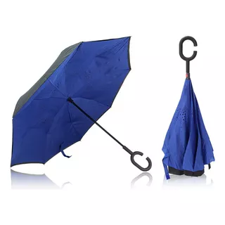 Guarda Chuva Invertido Duplo Impermeável Reforçado Azul