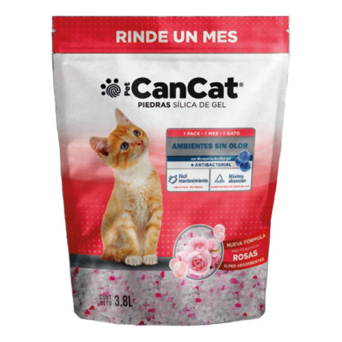 Piedras para gatos sílica de gel Rosas Cancat 3.8 litros x 2kg de peso neto  y 2kg de peso por unidad