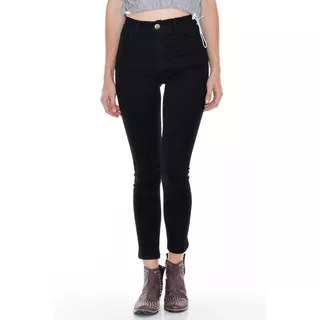 Combo Jeans Mujer Black + Cinto Fino Ojales Y Tachas