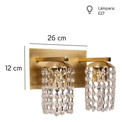 Aplique Lyon 2 Luces Cairel Deco Cristal Dorado Apto Led