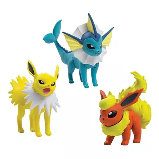 Bonecos Trio Pokémon Jolteon Vaporeon Flareon Tomy Original