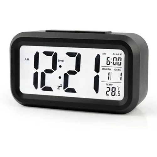 Reloj digital LCD LED, despertador, temperatura, color negro