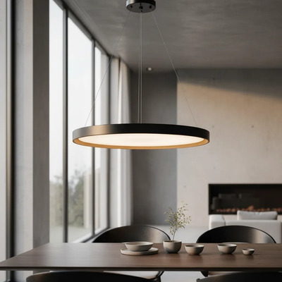 Colgante Nordic R Led Negro Madera Control Remoto Dimer Negro/madera