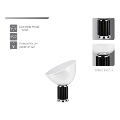 Velador De Mesa Aluminio Negro Y Vidrio Led Negro Transparente