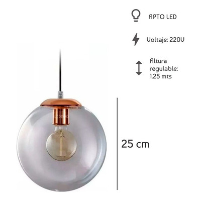 Colgante Globo 25cm Transparente Cobre Vintage Apto Led