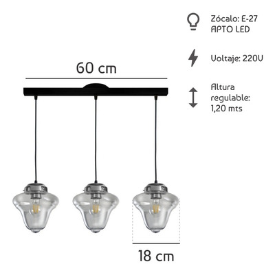 Colgante 3 Luces Rosario Cromo Vintage Deco Moderno Apto Led