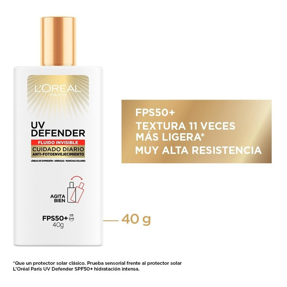 Protector Solar Loreal Paris Fps50+ Uv Defender Fluido 40gr