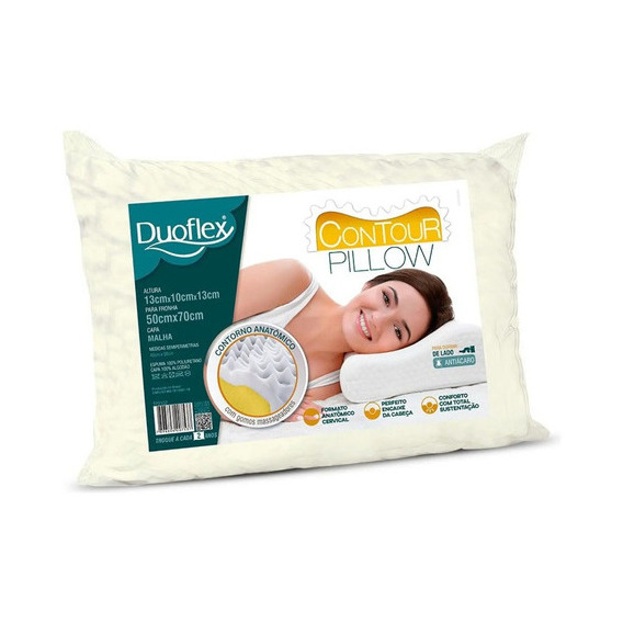 Almohada cervical anatómica Duoflex Contour Pillow, 68 x 48 cm, color blanco