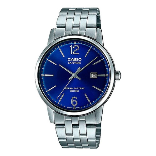 Reloj Casio Mts-110d-2avdf Hombre 100% Original Color De La Correa Plateado Color Del Bisel Plateado Color Del Fondo Azul